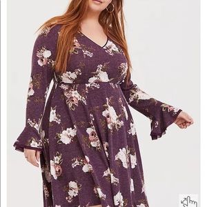 PURPLE WINE FLORAL HACCI SKATER DRESS